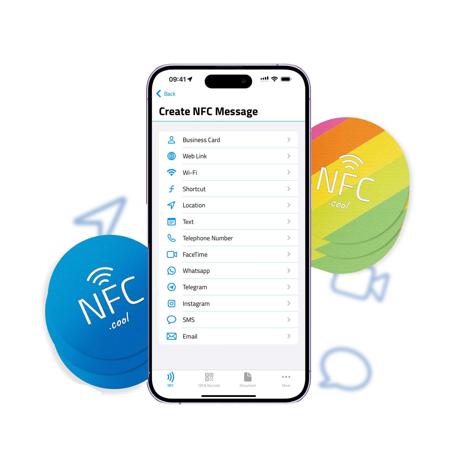 NFC.cool Tools - Create NFC Tag screen on iPhone, ready to write a new tag