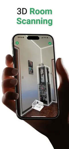 Room scanning with detected walls and a live floor plan model