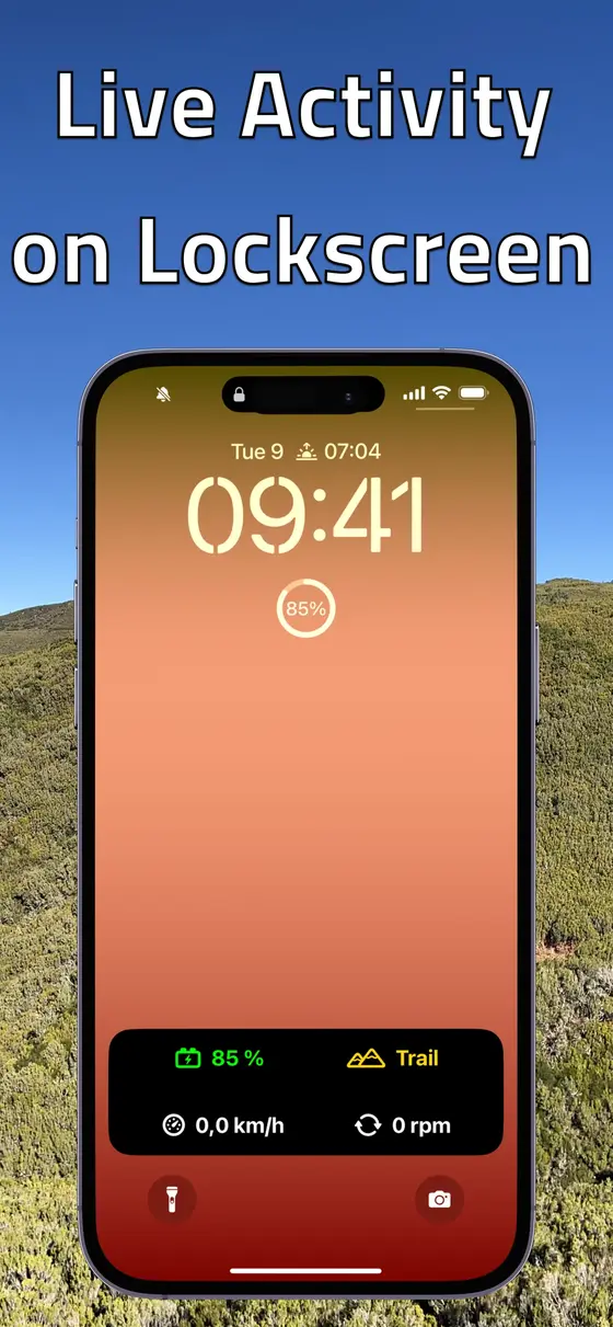 eBike Monitor Live Activity on the Lock Screen with battery, ride mode, speed, and cadence