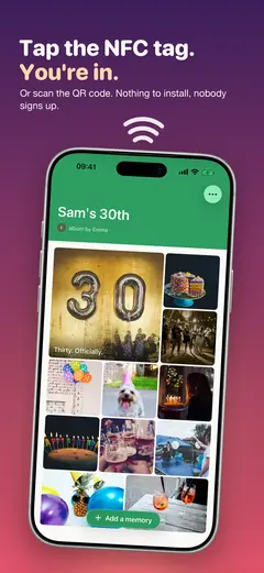 Гость подносит телефон к NFC-метке, и альбом открывается в App Clip