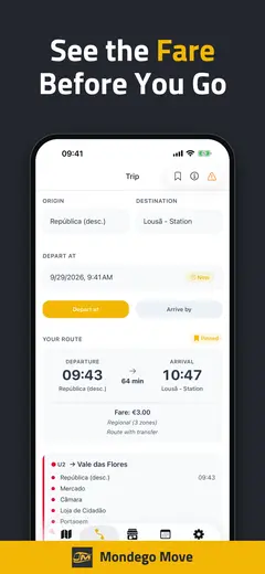 Trip result with route, travel time and fare