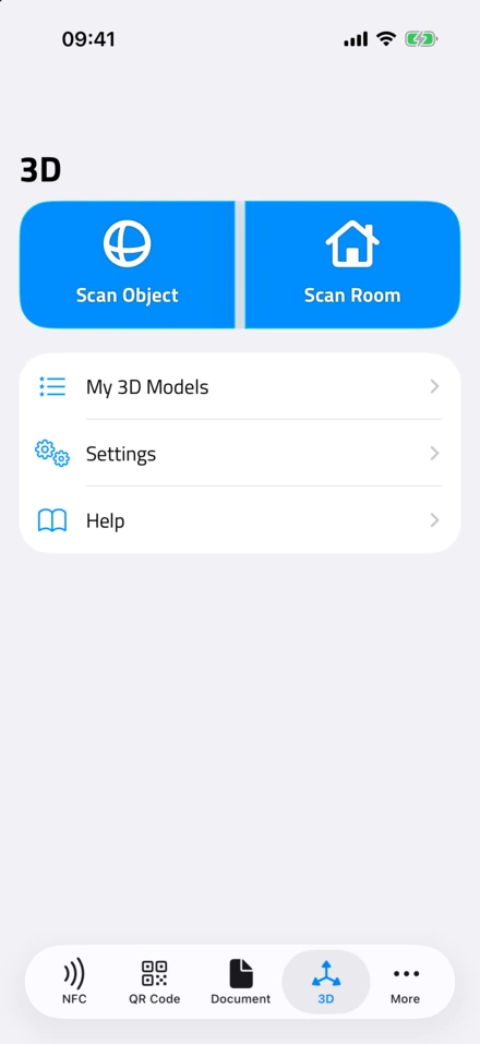 NFC.cool Tools'taki 3D sekmesi, Scan Object ve Scan Room ile