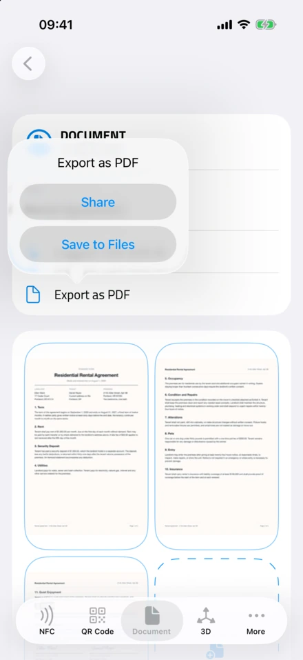 Share ve Save to Files ile Export as PDF