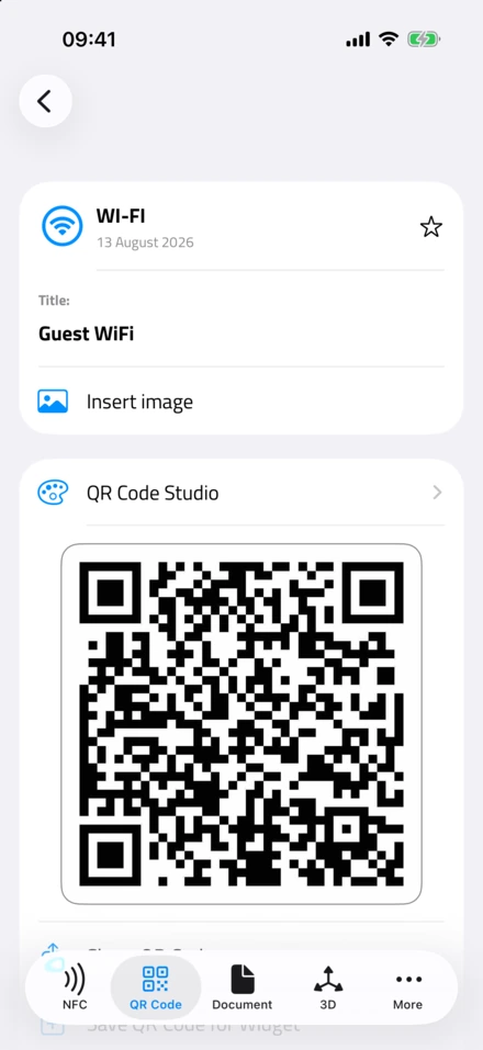 Guest WiFi başlıklı hazır Wi-Fi QR kodu; biçimlendirmek için QR Code Studio ile