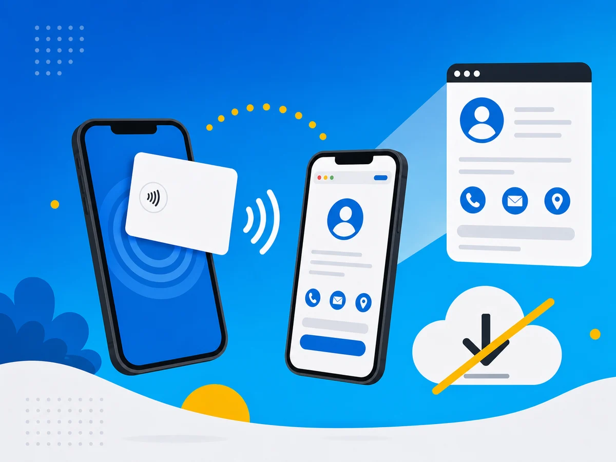 Zwei Smartphones teilen eine digitale Visitenkarte ohne App-Download