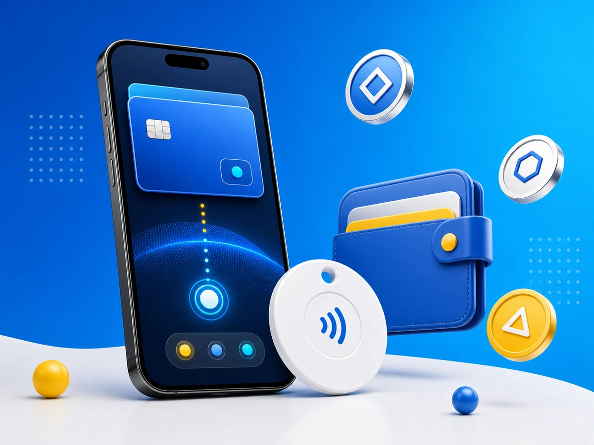 iPhone sharing a crypto wallet through an NFC tag