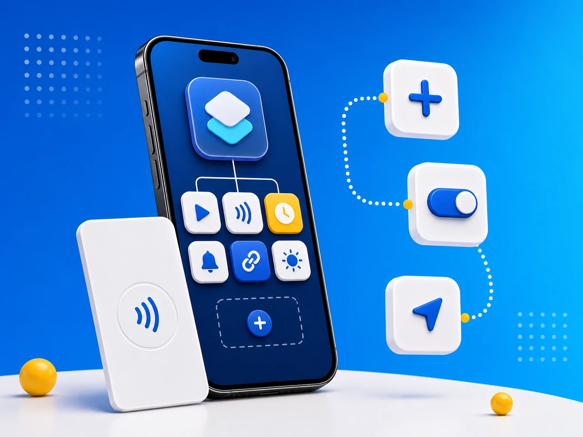 iPhone connecting an NFC tag to automation blocks