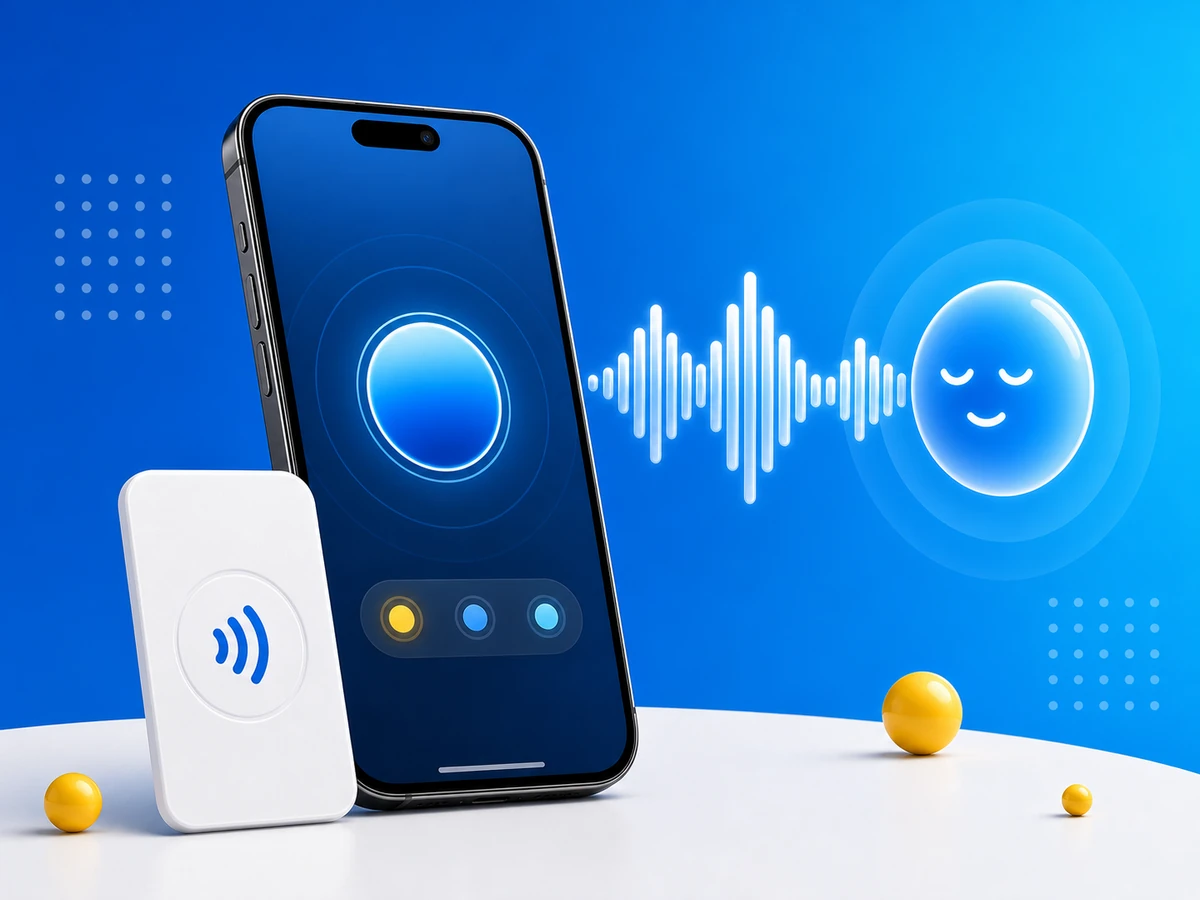 iPhone reading an NFC tag aloud with audio waves